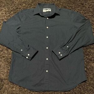 OLD NAVY Long Sleeve Navy Blue White Polka Dot Button Down Casual Shirt Sz. L